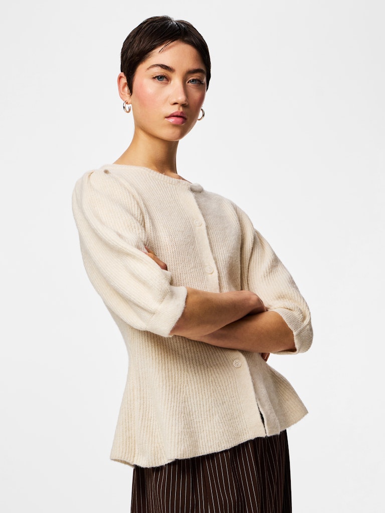 PCSILLY SS PUFF KNIT CARDIGAN - Birch