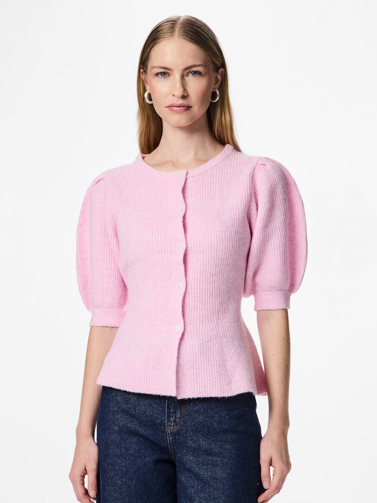PCSILLY SS PUFF KNIT CARDIGAN - Roseate Spoonbill