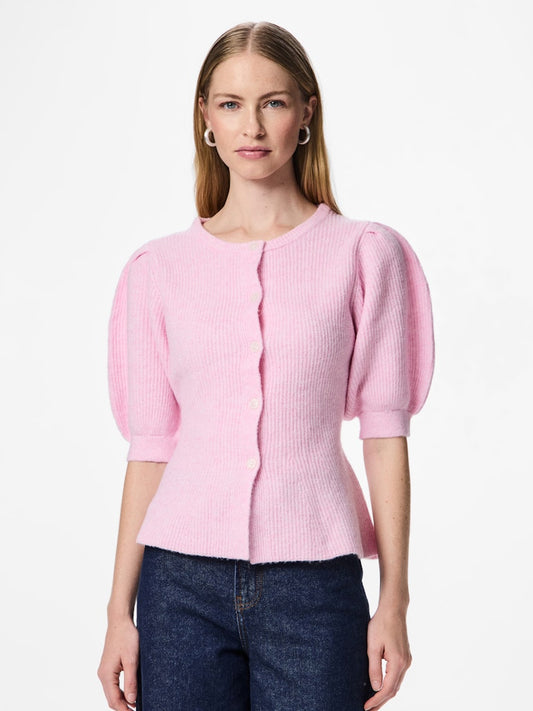 PCSILLY SS PUFF KNIT CARDIGAN - Roseate Spoonbill