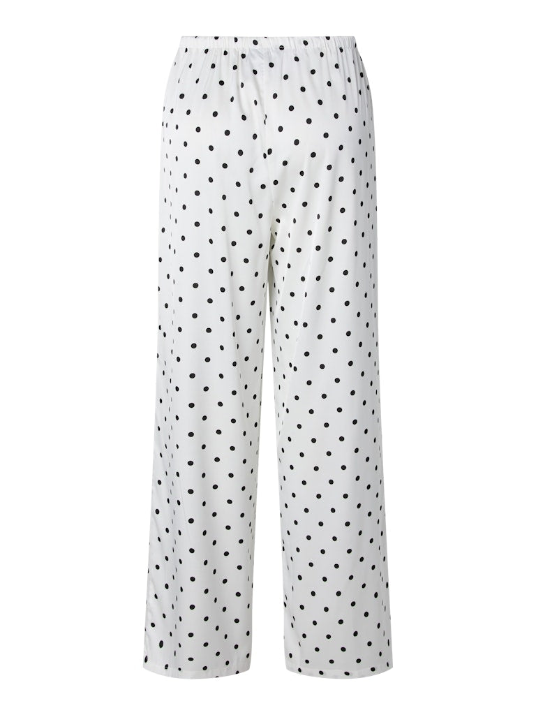 PCJYTTA MW STRAIGHT SATIN PANTS - Cloud Dancer/Black Dots