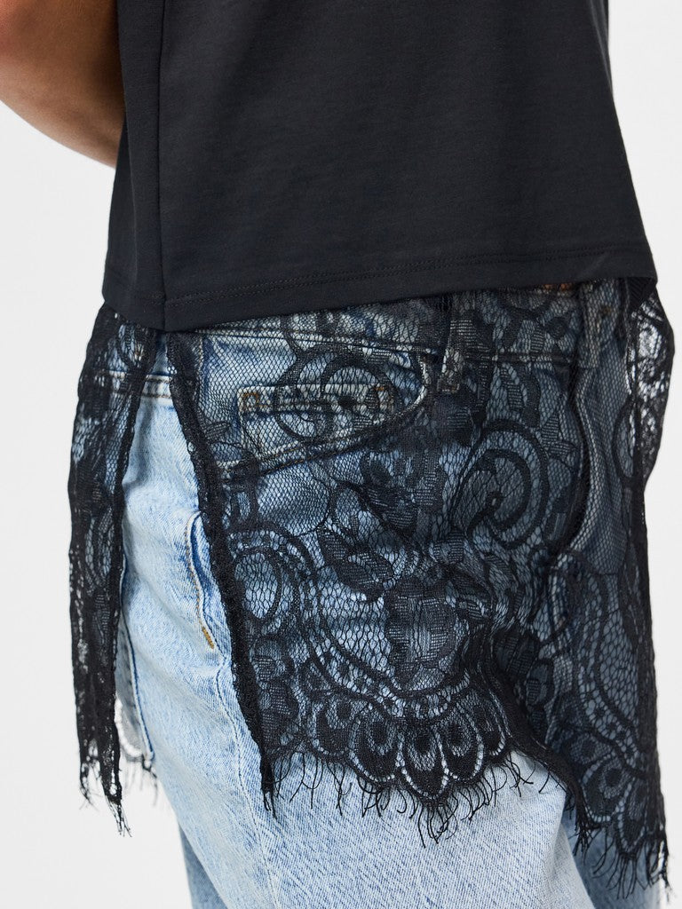 PCMAVE SS LACE T-SHIRT - Black