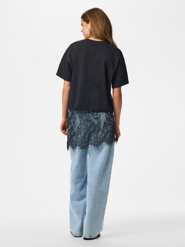 PCMAVE SS LACE T-SHIRT - Black