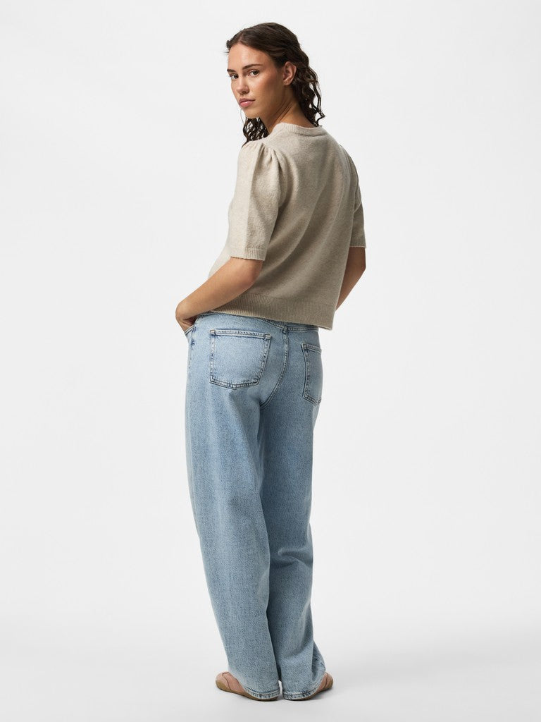 PCALYX SS O-NECK KNIT - Silver Lining