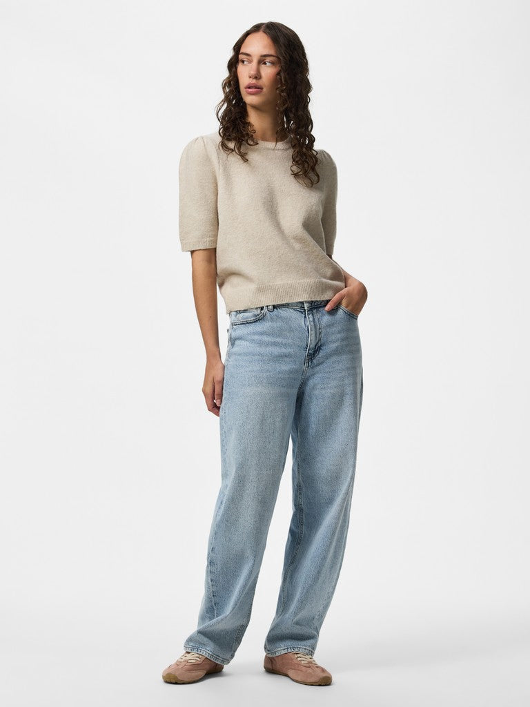 PCALYX SS O-NECK KNIT - Silver Lining