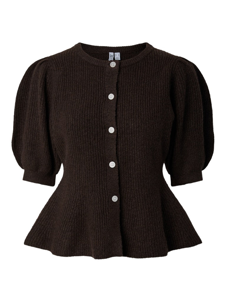 PCSILLY SS PUFF KNIT CARDIGAN - Hot Fudge