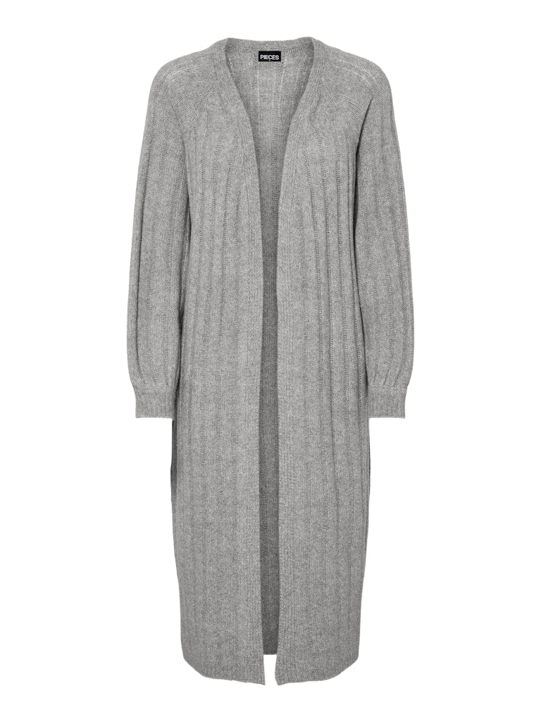 PCMAGGY LS LONG KNIT CARDIGAN - Medium Grey Melange