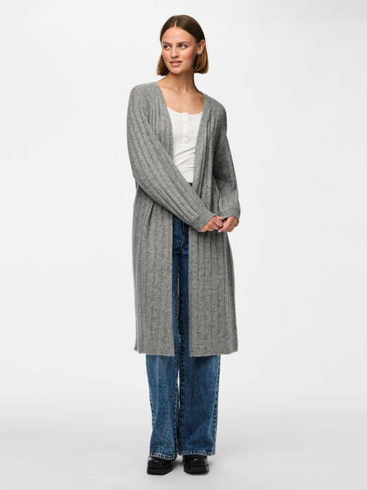 PCMAGGY LS LONG KNIT CARDIGAN - Medium Grey Melange