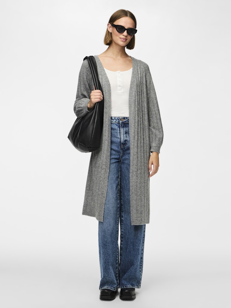 PCMAGGY LS LONG KNIT CARDIGAN - Medium Grey Melange