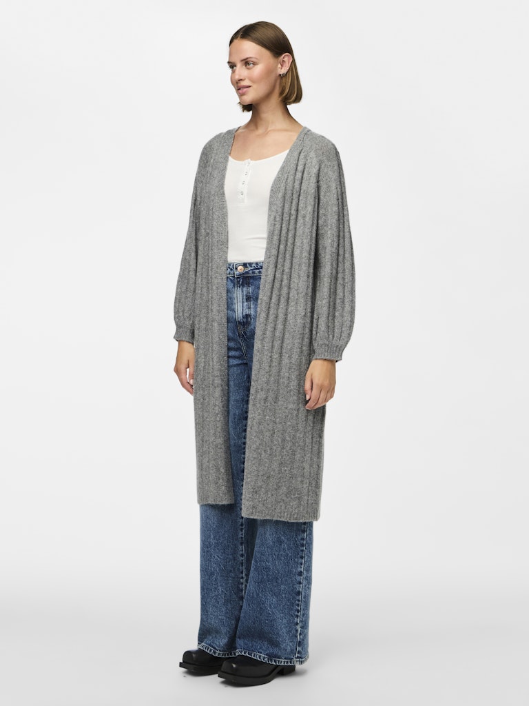 PCMAGGY LS LONG KNIT CARDIGAN - Medium Grey Melange
