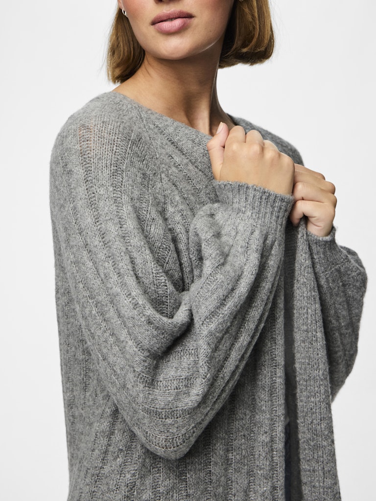 PCMAGGY LS LONG KNIT CARDIGAN - Medium Grey Melange