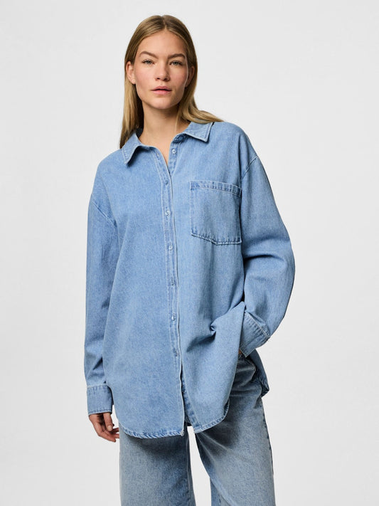 PCMAISIE LS DENIM SHIRT - Light Blue Denim