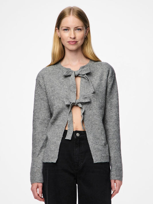 PCSILLY LS REV TIE KNIT - Medium Grey Melange