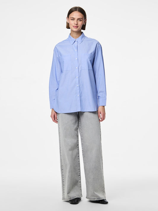 PCMELIA LS LOOSE SHIRT - Blue/White