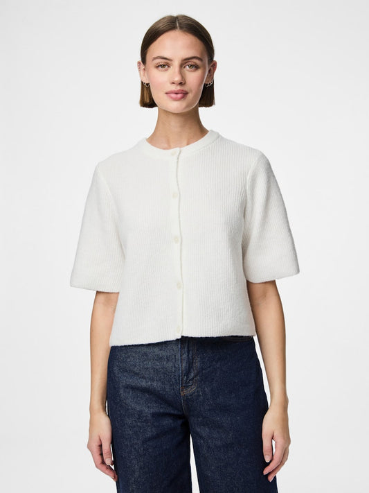 PCSILLY SS O-NECK KNIT CARDIGAN - Cloud Dancer