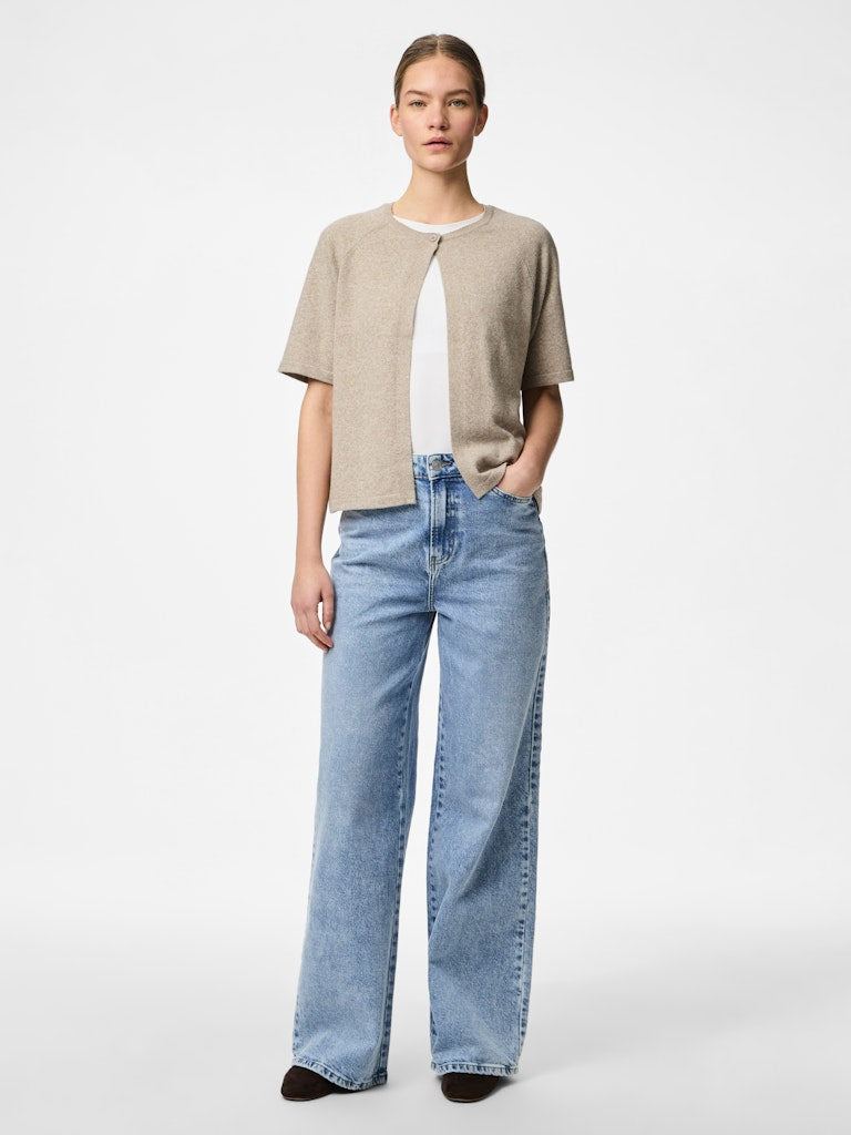 PCBREE SS O-NECK KNIT CARDIGAN - Crockery