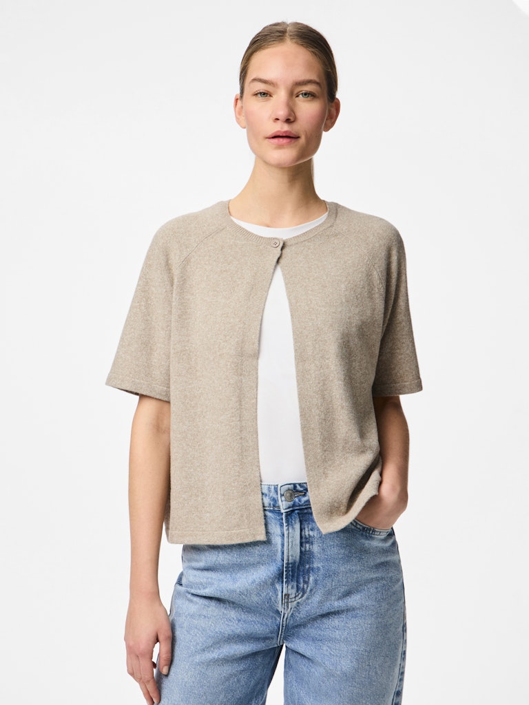 PCBREE SS O-NECK KNIT CARDIGAN - Crockery