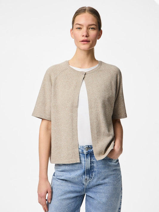 PCBREE SS O-NECK KNIT CARDIGAN - Crockery