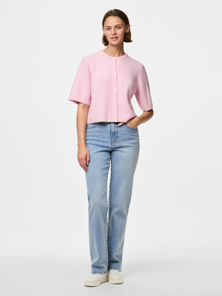 PCSILLY SS O-NECK KNIT CARDIGAN - Roseate Spoonbill