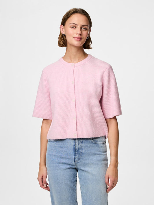 PCSILLY SS O-NECK KNIT CARDIGAN - Roseate Spoonbill