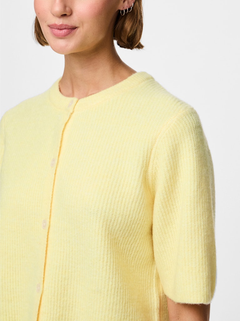 PCSILLY SS O-NECK KNIT CARDIGAN - Pale Banana