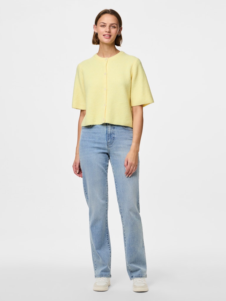 PCSILLY SS O-NECK KNIT CARDIGAN - Pale Banana