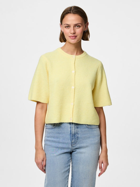 PCSILLY SS O-NECK KNIT CARDIGAN - Pale Banana