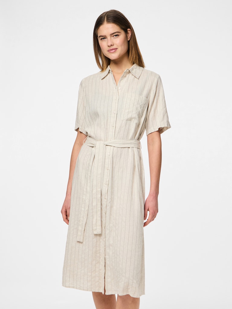 PCPIA 2/4 MIDI SHIRT DRESS - Birch/Black Stripes