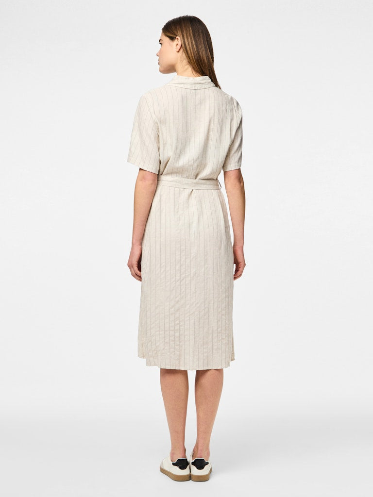 PCPIA 2/4 MIDI SHIRT DRESS - Birch/Black Stripes