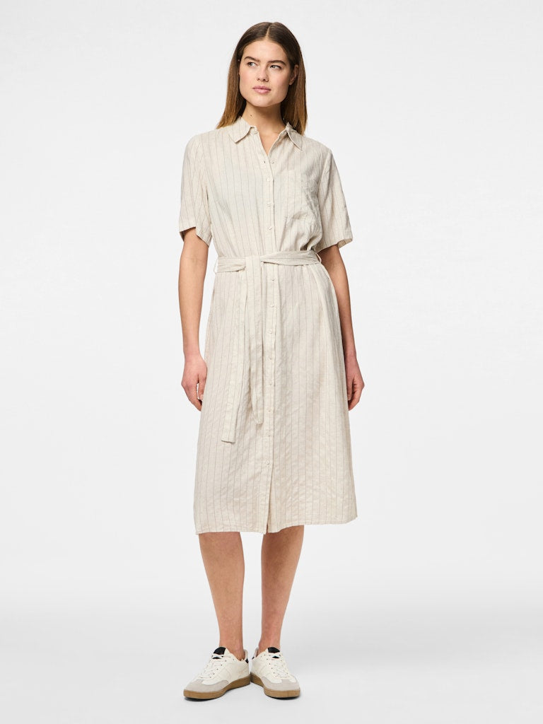 PCPIA 2/4 MIDI SHIRT DRESS - Birch/Black Stripes
