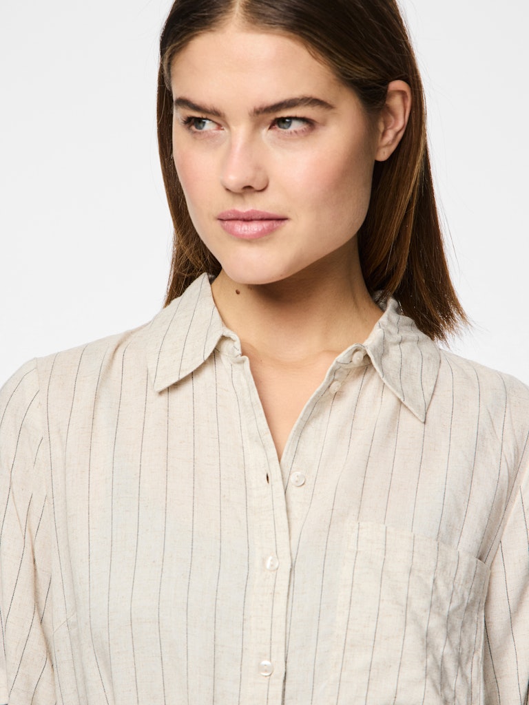 PCPIA 2/4 MIDI SHIRT DRESS - Birch/Black Stripes