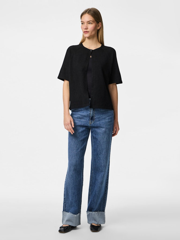 PCBREE SS O-NECK KNIT CARDIGAN - Black