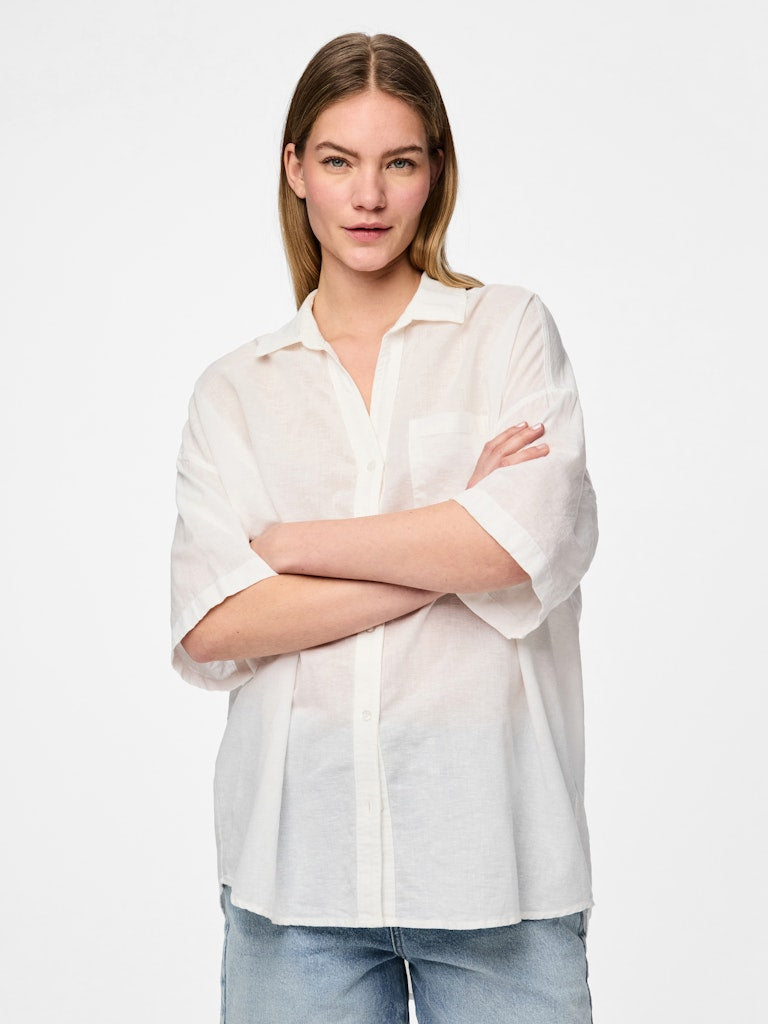 PCSATINKA 2/4 SHIRT - Cloud Dancer