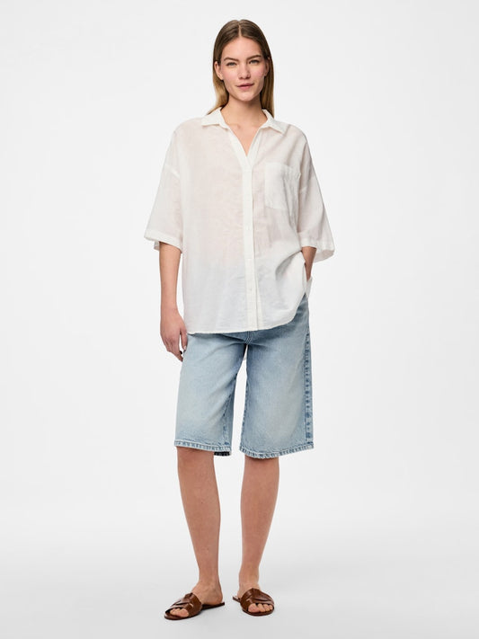 PCSATINKA 2/4 SHIRT - Cloud Dancer