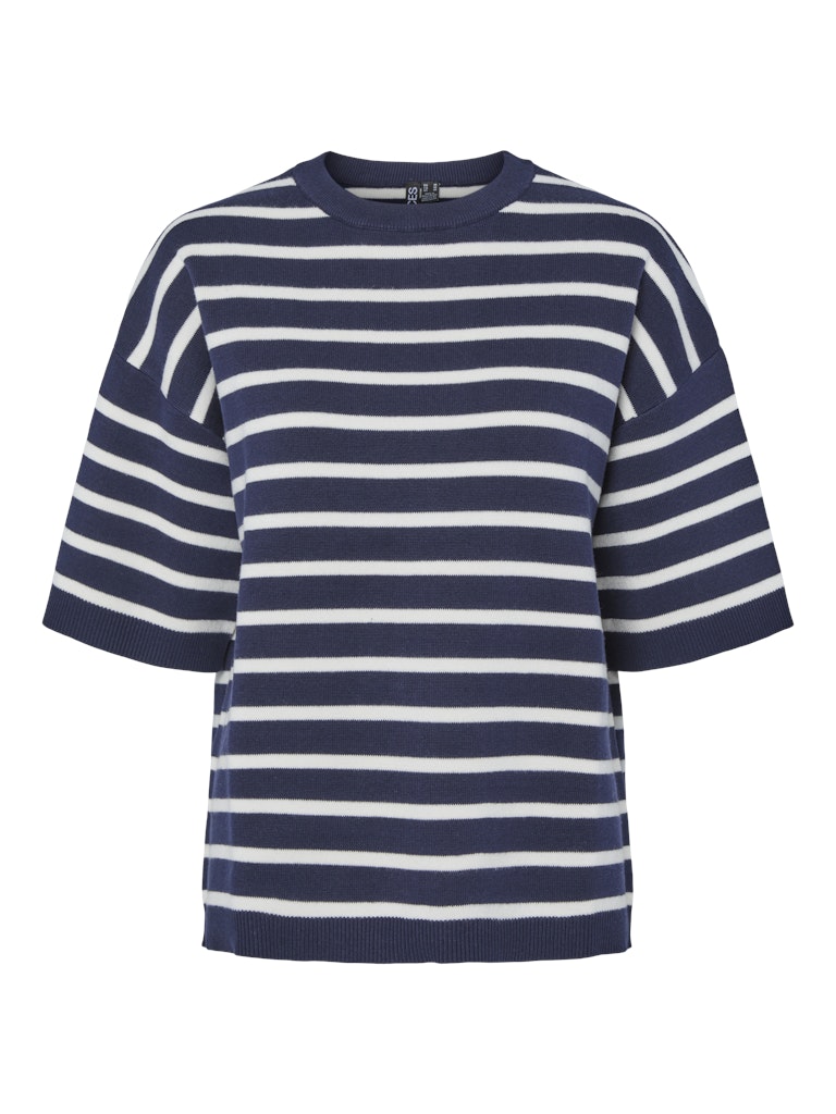 PCTIAN 2/4 O-NECK KNIT -Maritime Blue/Cloud Dancer