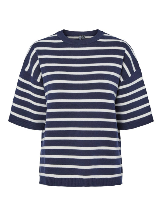 PCTIAN 2/4 O-NECK KNIT -Maritime Blue/Cloud Dancer