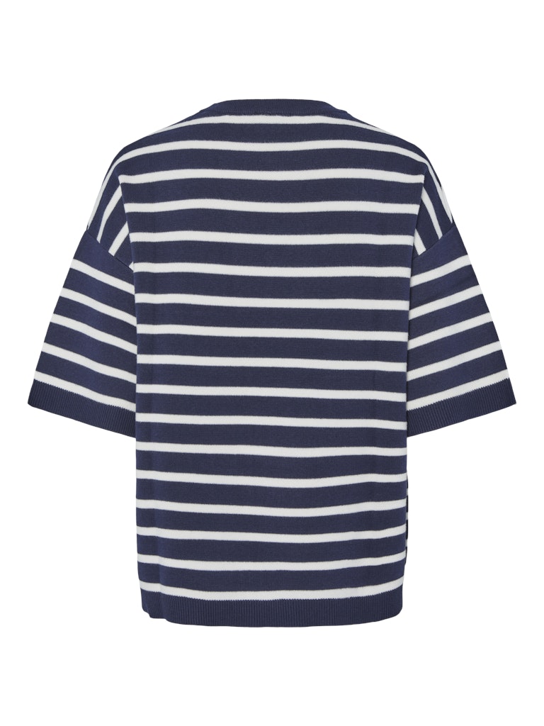 PCTIAN 2/4 O-NECK KNIT -Maritime Blue/Cloud Dancer