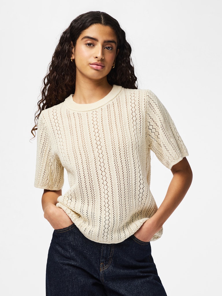 PCNUKA SS O-NECK KNIT - Birch