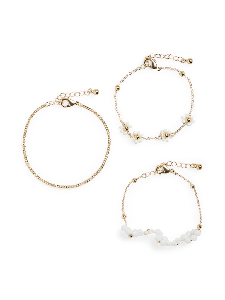 PCBERIT M BRACELET 3-PACK - Gold Colour/White