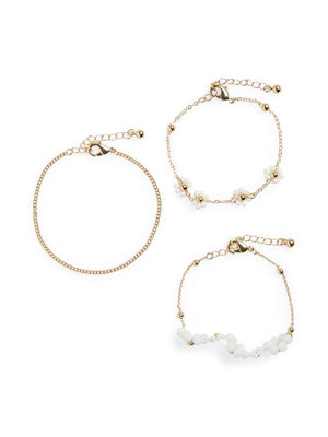 PCBERIT M BRACELET 3-PACK - Gold Colour/White