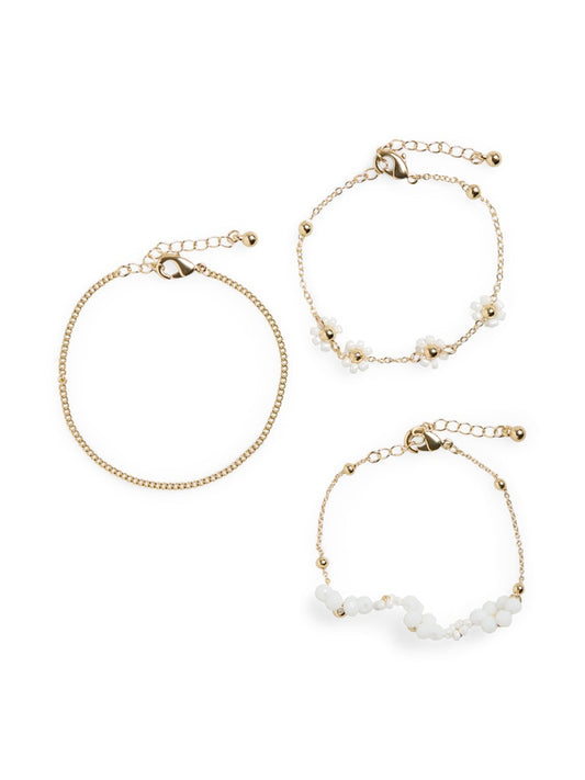 PCBERIT M BRACELET 3-PACK - Gold Colour/White