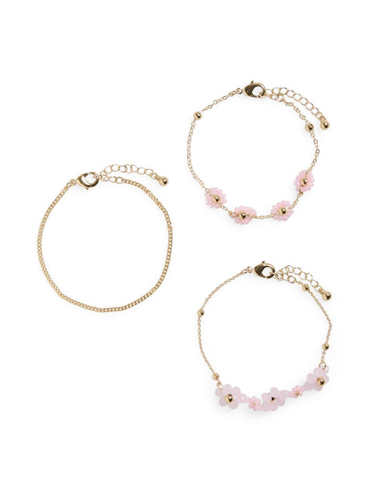 PCBERIT M BRACELET 3-PACK - Gold Colour/Pink