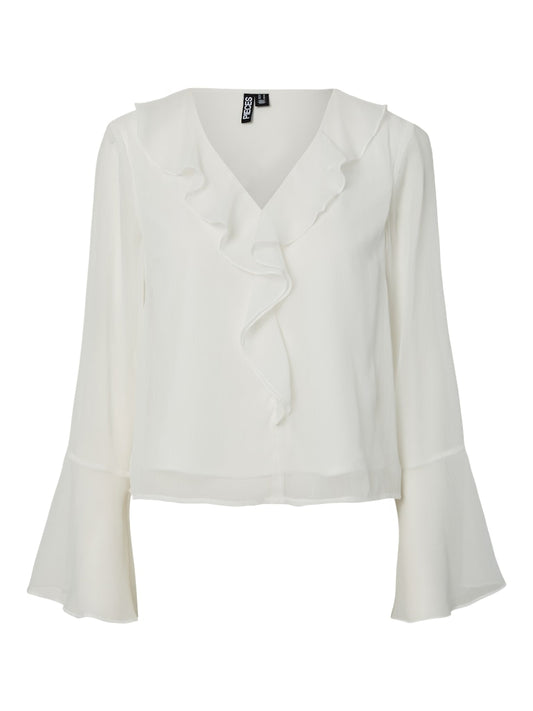 PCJASMIN LS V-NECK TOP - Cocunut Milk