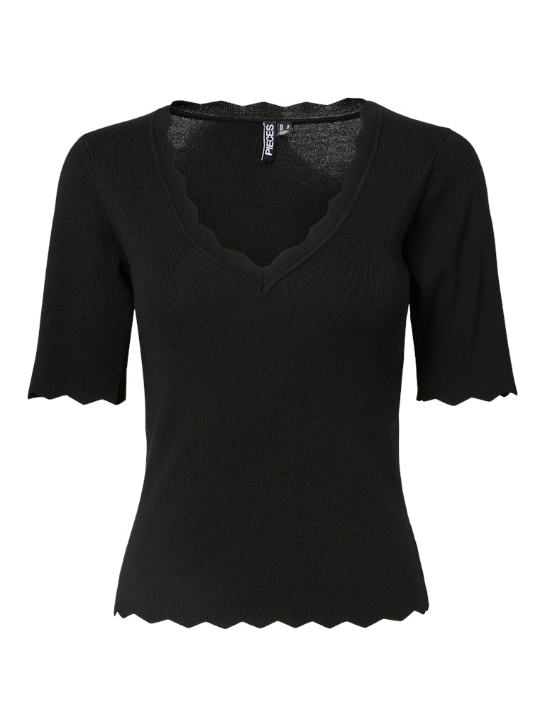 PCJULINE SS V-NECK KNIT - Black