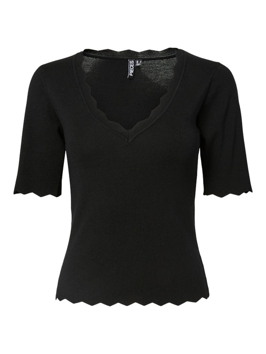 PCJULINE SS V-NECK KNIT - Black