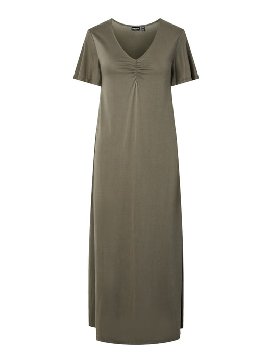 PCANORA SS V-NECK NEW DRESS - Dusty Olive