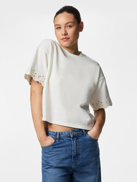 PCCHILLI SUMMER SS BRODERI TEE - Cloud Dancer