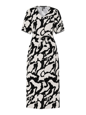 PCTARLEM 2/4 ANKLE DRESS - Egret/Black Graphic