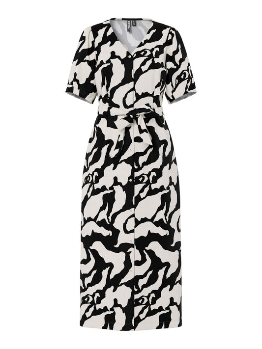PCTARLEM 2/4 ANKLE DRESS - Egret/Black Graphic