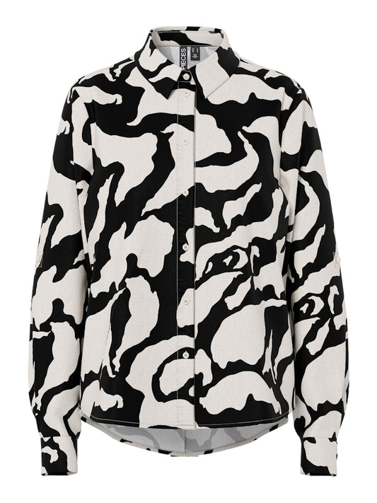 PCTARLEM LS SHIRT - Egret/Black Graphic