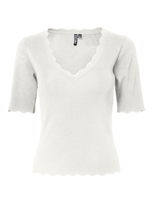 PCJULINE SS V-NECK KNIT - Cloud Dancer
